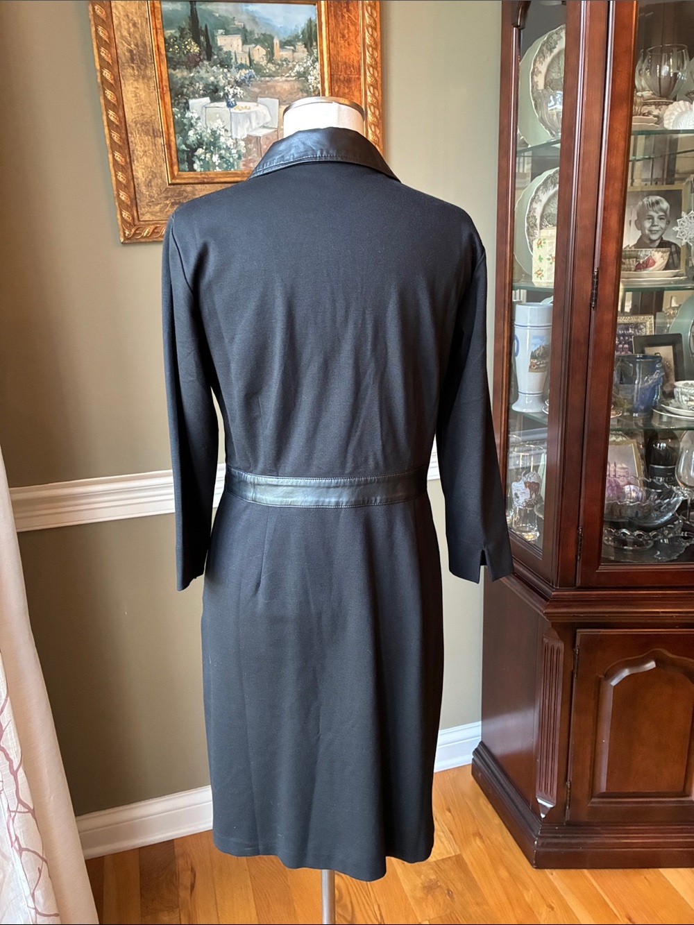 Talbots Black Faux Leather Trim Ponte Dress Size 10 Petite - Picture 6 of 7
